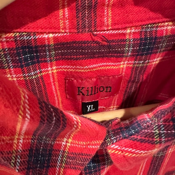 Killion Red Plaid Casual Button Down Shirt Flannel - Picture 2 of 2